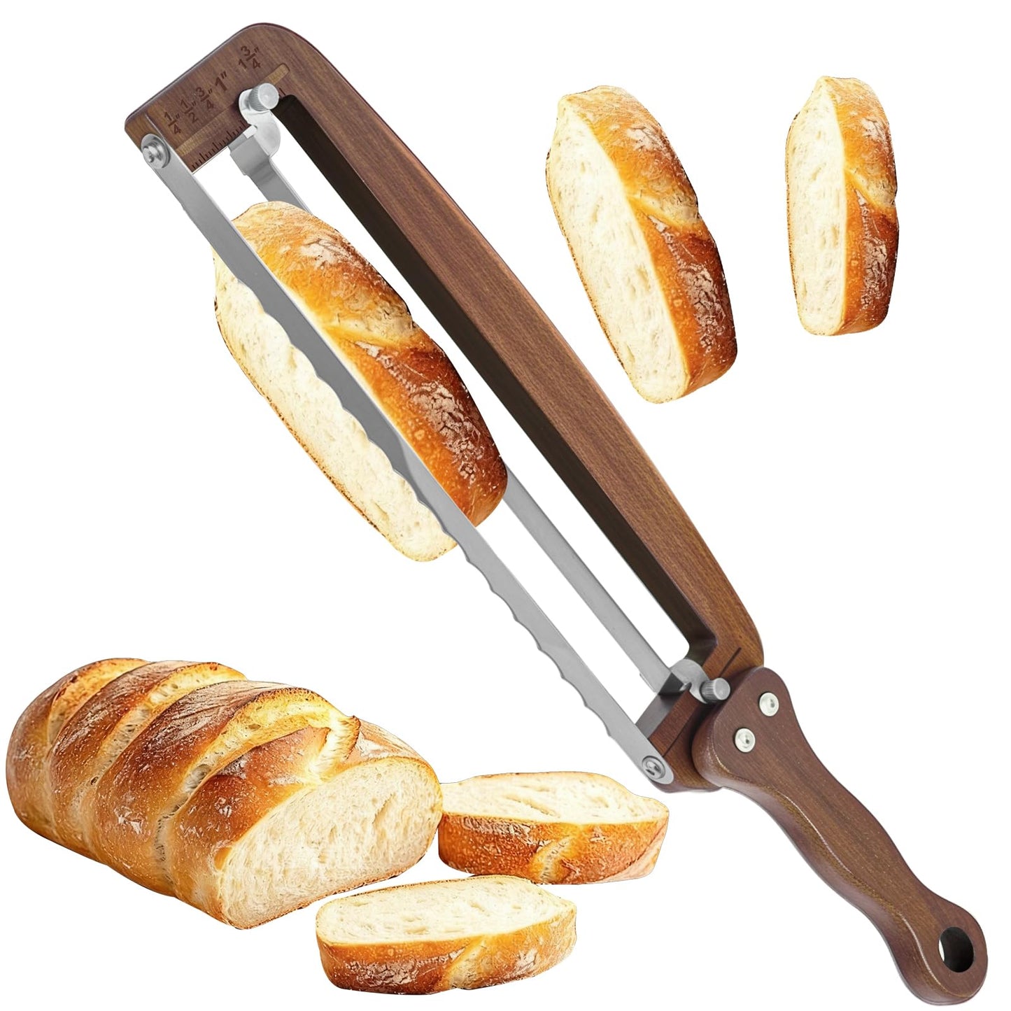 YIYOBEATFO Bread Slicer for Homemade Bread-Adjustable Wooden Sourdough Bread Knife with Thickness Guide,Cutter Tools for Crusty Sourdough & Baguette,Ambidextrous Use,Gift for Baker