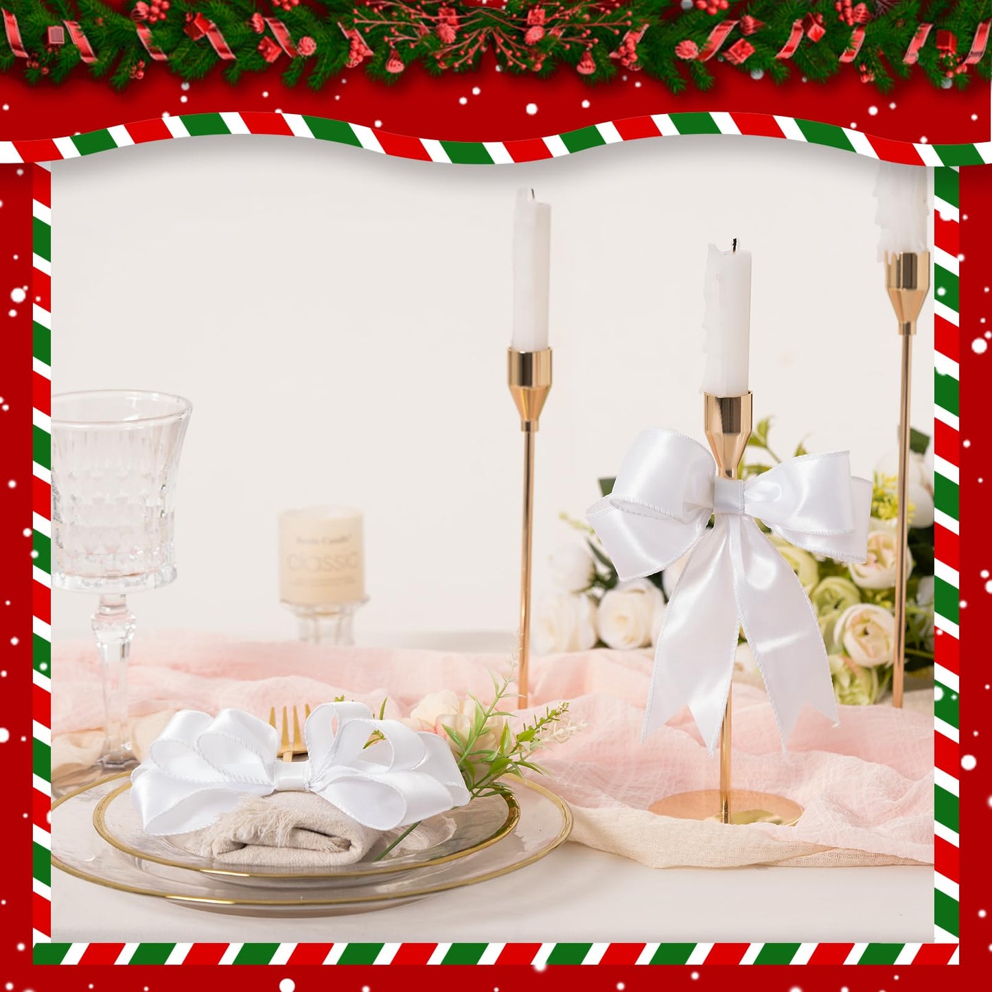 FAKILO White Satin Wired Ribbon 1.5 Inch X 20 Yards White Christmas Ribbon Wired for Gift Wrapping Christmas Tree Decoration Bows Making Wreath DIY Crafts Wedding Decor and Home Decor
