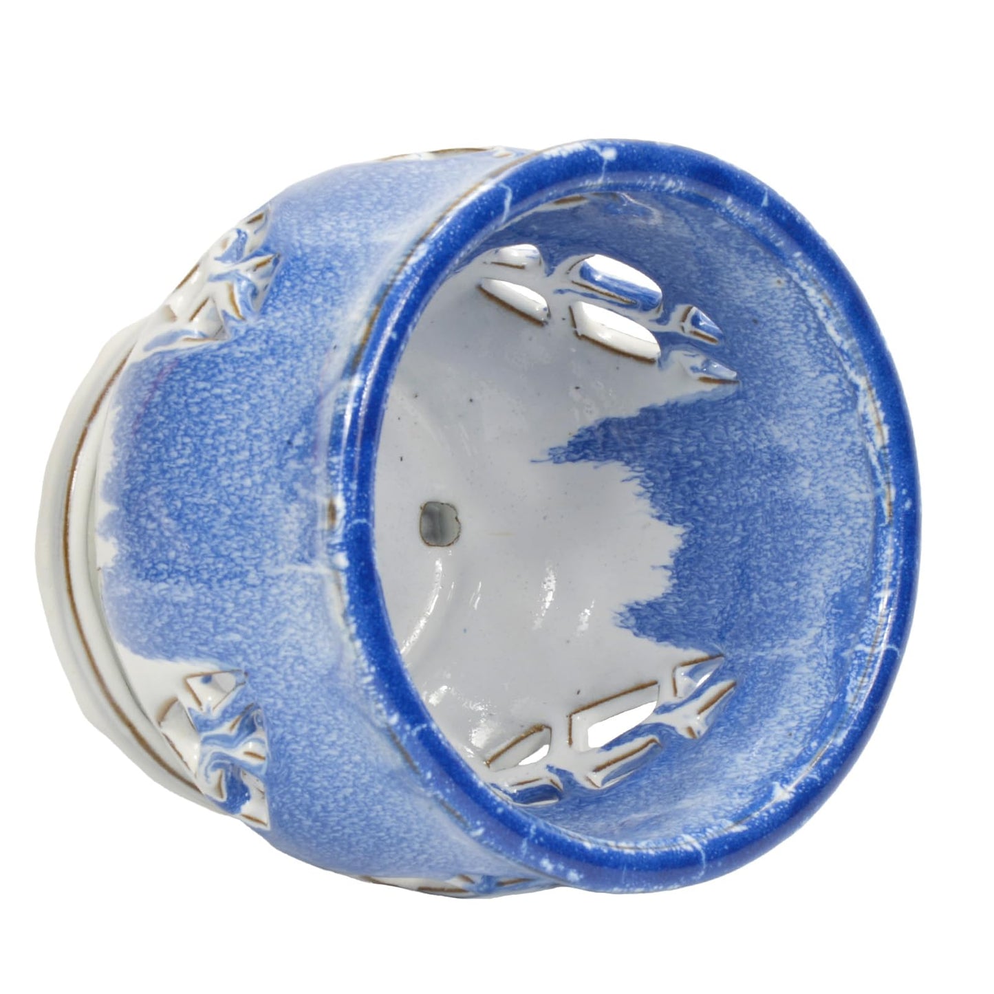 W&W Orchid Pot with Holes and Saucer for Repotting and Better Grow, Blue and White, 6.5 Inches