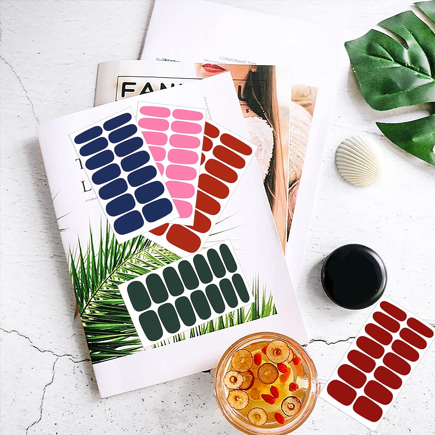JERCLITY 24 Sheets Bright Solid Color Nail Polish Strips with Nail File Self-Adhesive Nail Strips Gel Stickers for Nails Nail Polish Stickers Full Wraps for Women