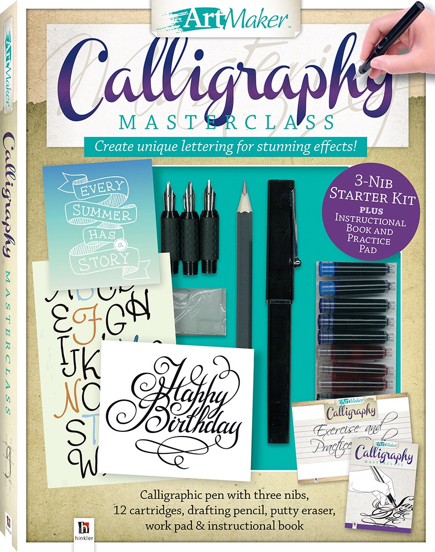 Art Maker Calligraphy Masterclass Kit-3 Nib Starter Kit plus Instructional Book and Practice Pad