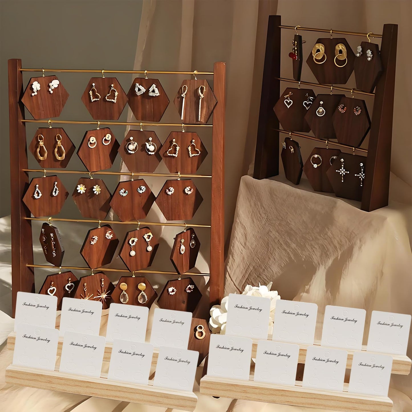 XFJYMXDM 4 Set Jewelry Display Boards Earring Card Holder, Wood Earring Card Holder for Jewelry Show