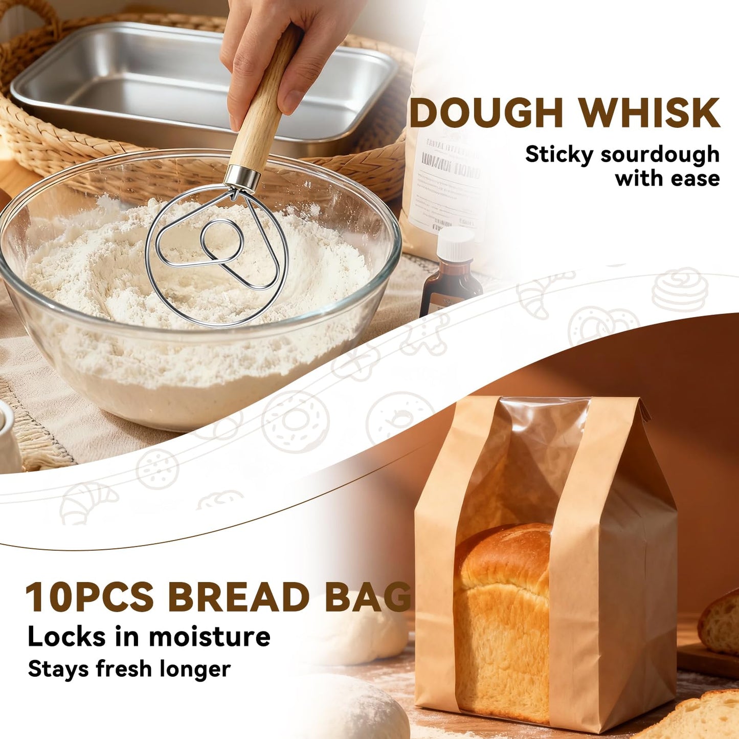 Sourdough Starter Kit - Banneton Proofing Basket 9 Inch Round & 10 Oval, Complete Sourdough Bread Baking Supplies with Starter Jar, Bread Sling, Lame, Danish Dough Whisk, Bags