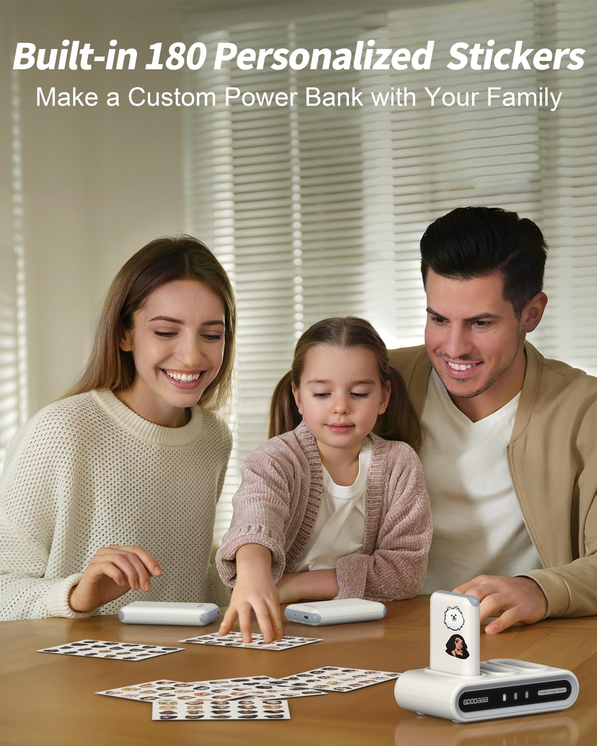 GOODaaa Portable Charger, 3-Pack 10000mAh Slim Power Bank Built in Cables, 3 Outputs 1 Inputs Family Power Hub for All Mobile Devices, Charging Station Set Includes 180 DlY Stickers, for Home,Office