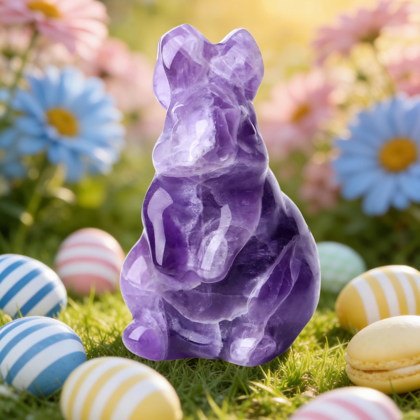 QINJIEJIE 2" Easter Decor Amethyst Bunny Statue Crystals Rabbit Figurine Healing Stones Natural Gemstones Polished Pocket Purple Bunny Decor for Home Spring Easter Gifts for Mom Women