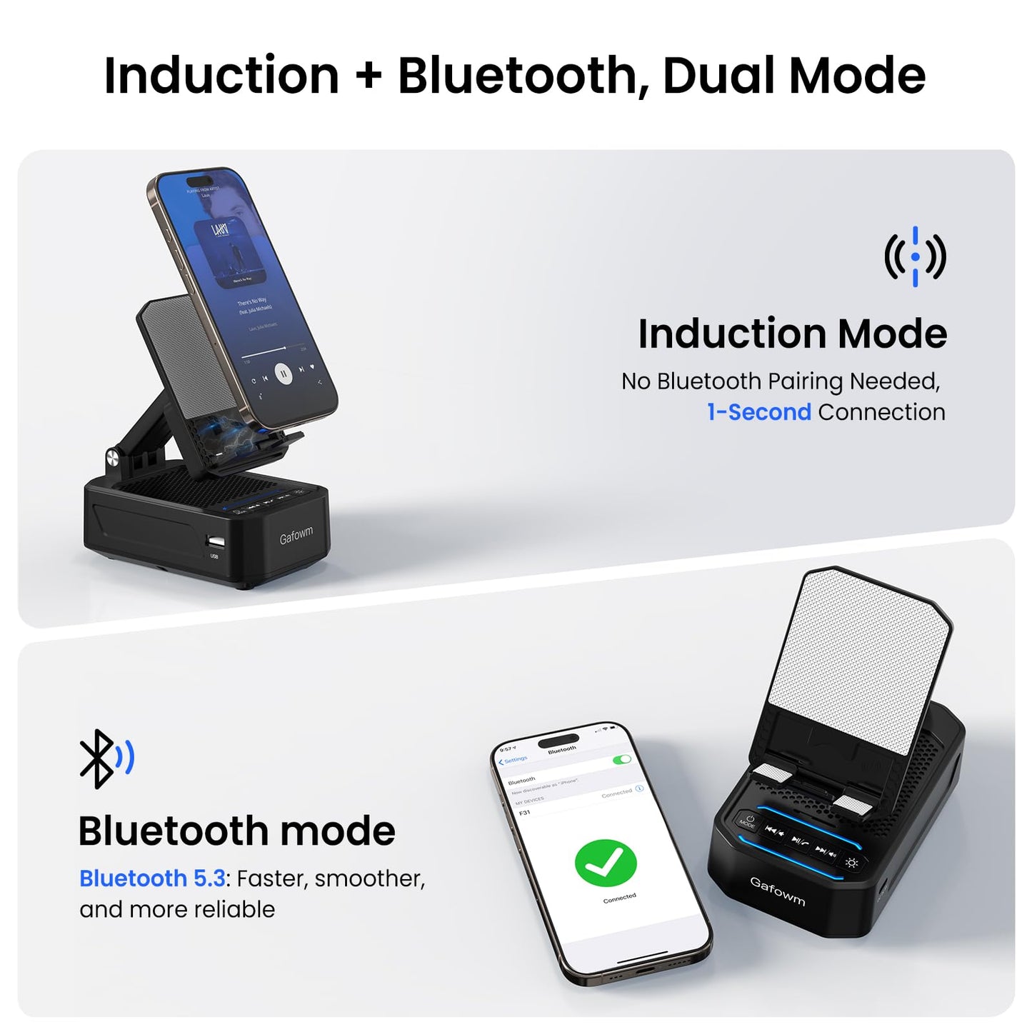 Cell Phone Stand with Instant Wireless Induction Bluetooth Speaker, No Bluetooth Pairing Needed, 1-Second Connection, HD Surround Sound, Practical Gifts for men, women, Dad, Mom, Hearing Impaired