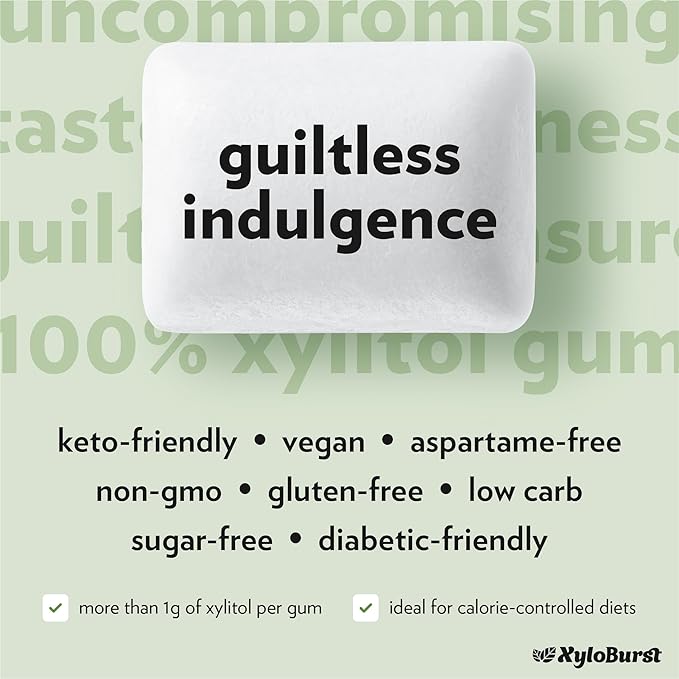 XyloBurst Gum | Xylitol Chewing Gum | Sugar Free, Gluten Free, Keto Friendly | Aspartame Free Gum For Oral Health | Green Tea | 100-Count Jar