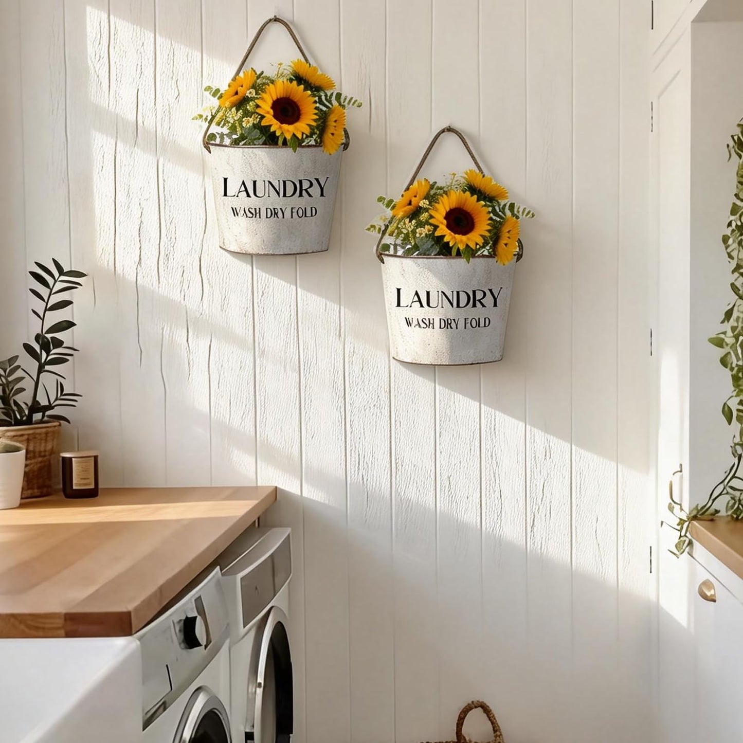 Lukpanda Laundry Room Decor - 2 Pcs Rustic Farmhouse Wall-Mounted Planters, Decorative Flower Pots for Laundry Room Walls, 6.2x5.5x4.3 Inches | Greenery Not Included