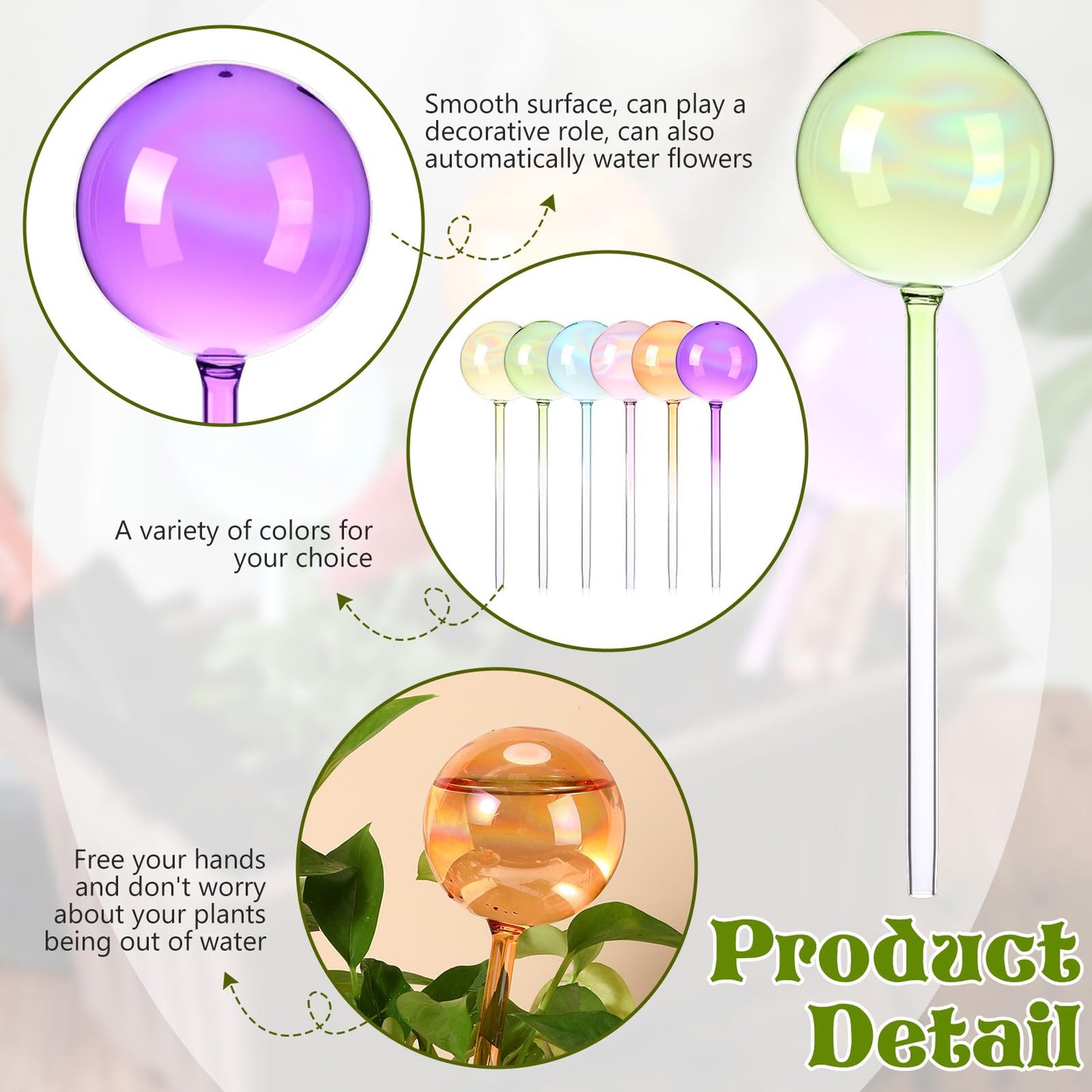 Maxdot 6 Pcs 6.7 Oz Plant Watering Globes Glass Automatic Self Watering Planter Bulbs Self Feeder Balls Irrigation Device Auto Waterer Planter Insert Stakes for Indoor Outdoor Garden Potted