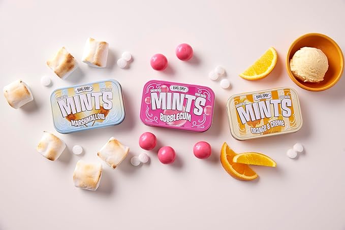 Big Sky Sugar Free Mints Bubblegum | Sugarfree, No Artificial Colors or Flavors | Kosher Certified, Vegan, Gluten Free | Aspartame & Xylitol Free | 50 Count Tin (Pack of 6)
