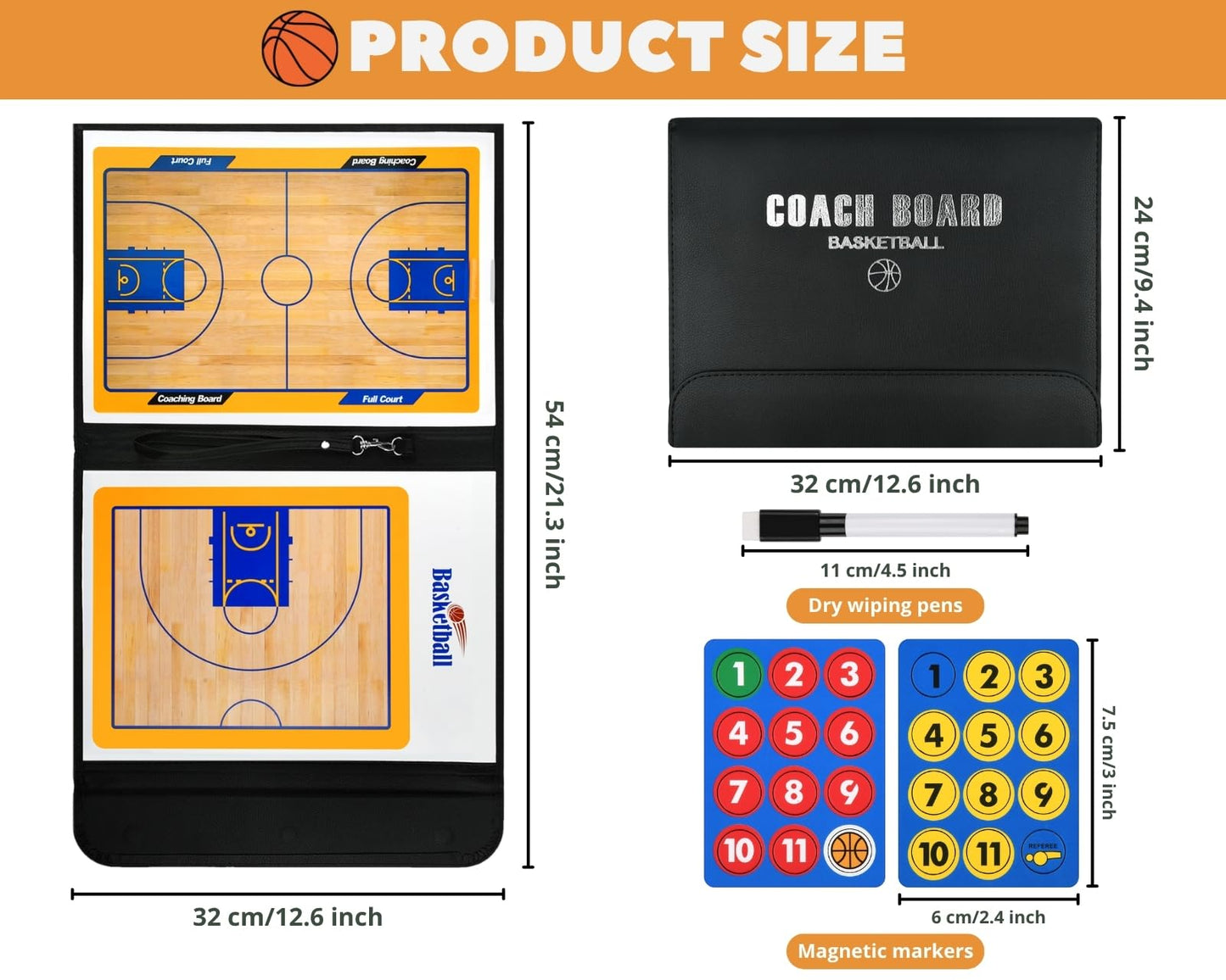 YCConcept Magnetic Basketball Coaching Board Coaches Clipboard Tactical Board Kit with Dry Erase Surface, Portable Strategy Coach Board