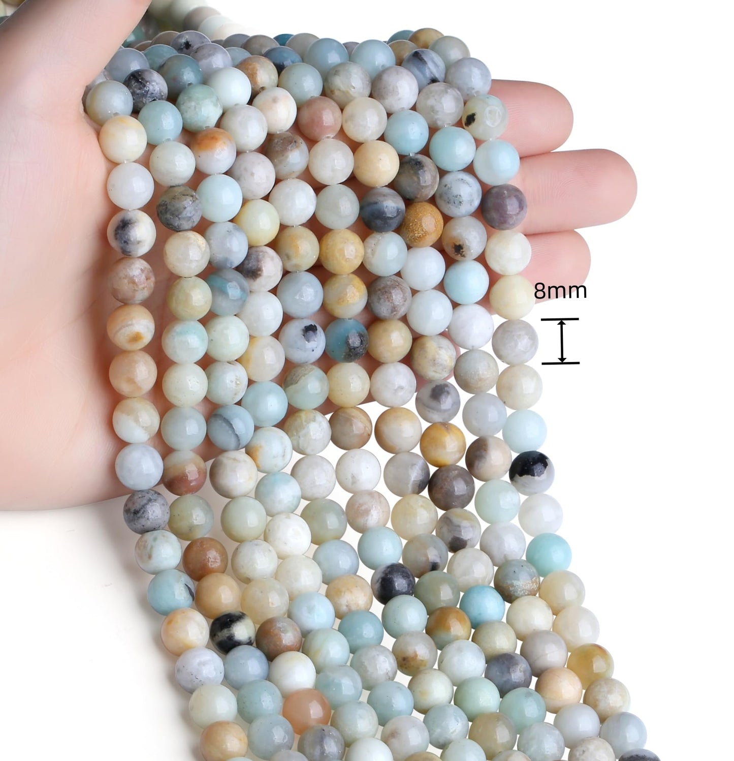 NUKAYAI Natural Stone Beads 100pcs 8mm Amazonite Polish Round Stone Beading Loose DIY Smooth Beads for Bracelet Necklace Earrings Making