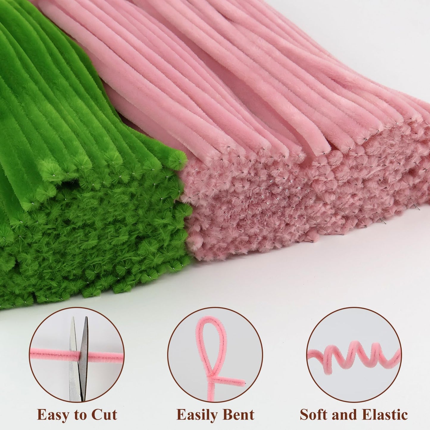 CHRORINE 320 Pcs Pipe Cleaners Bulk Pipe Cleaner Flower Kit Craft Supplies Soft and Flexible Creative Suitable for Art DIY Packaging and Decoration- Pink, Green