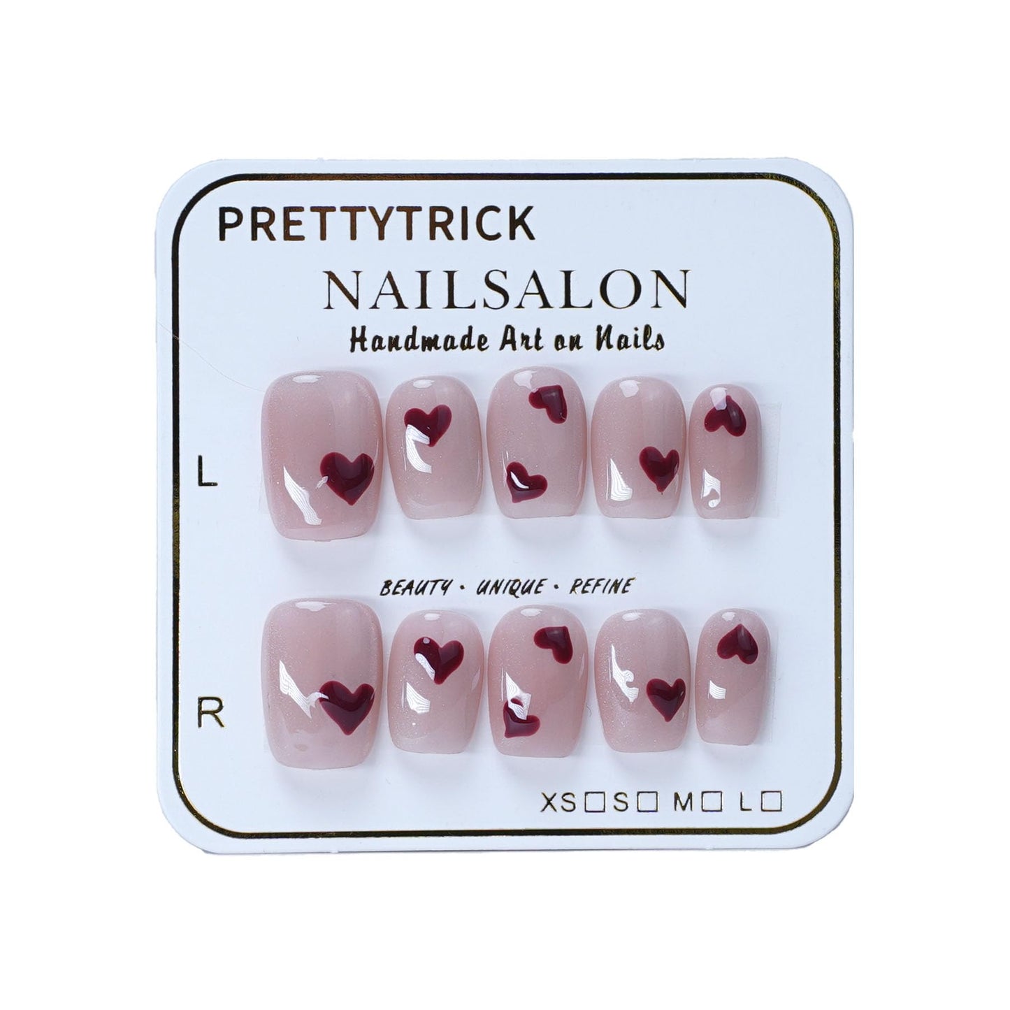 Salon Effect Handmade Press On Nails Love Heart Shimmery Cat Eyes Gel Hand Painted Short Square False Nails Red for Girls 10 Pieces (Love Heart Square, S)