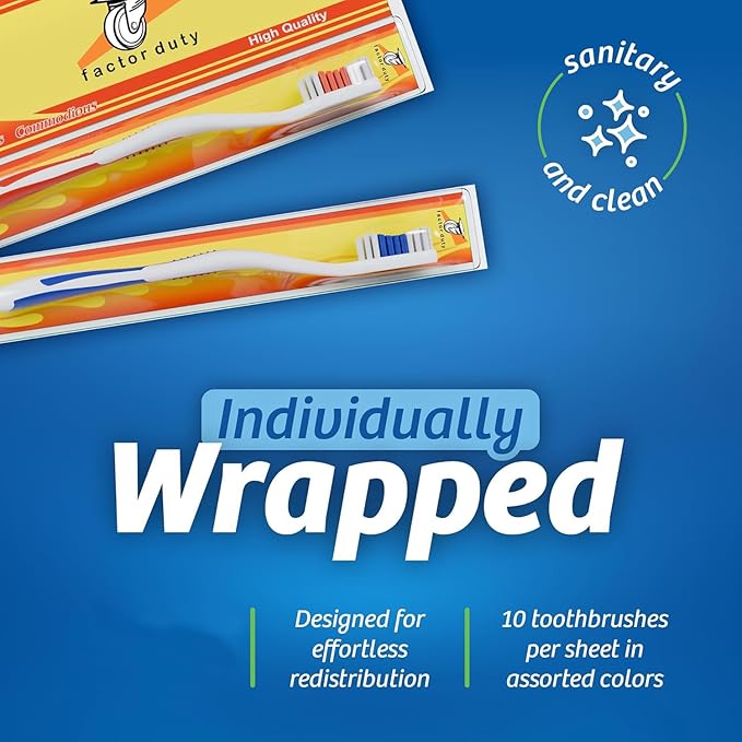 FactorDuty 1000 Pack Toothbrush Standard Classic Medium Soft Toothbrush Bulk Individually Wrapped