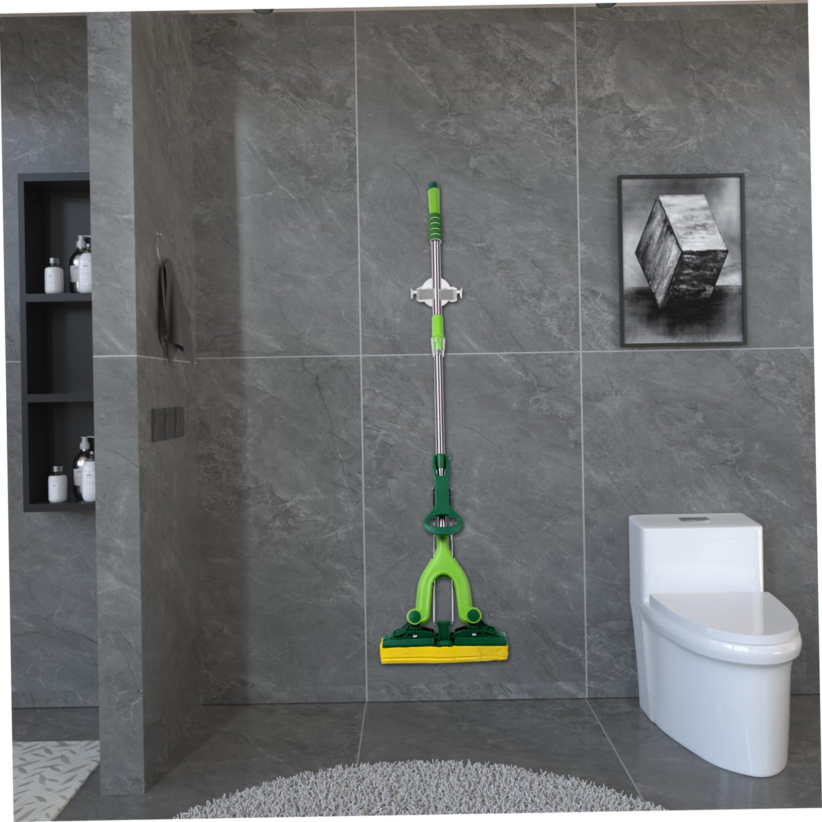 2pcs Mop Broom Organizer Wall Mount Gripper Self Adhesive Broom Holder for Kitchen