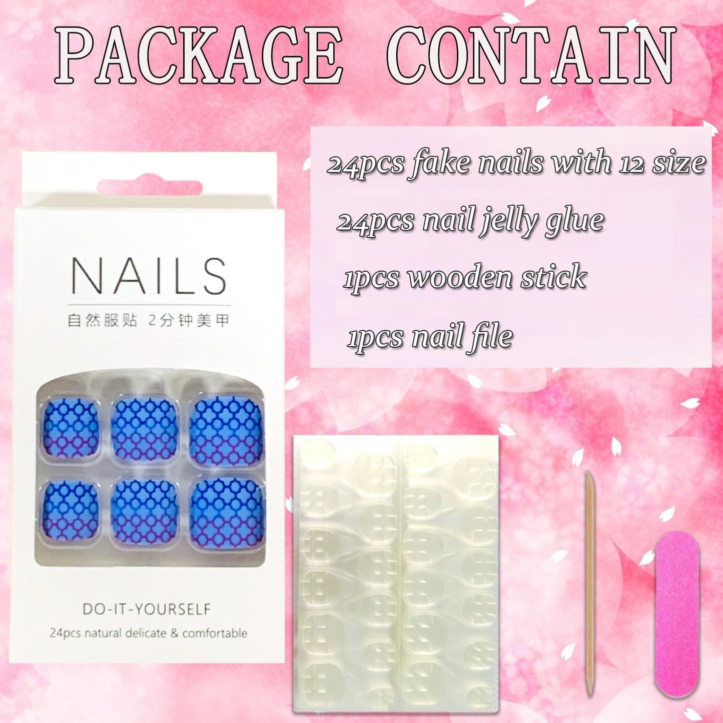 Vezocim Press on Toenails with Grids Designs, Artificial Gradient Purple Fake Nails for Toe, Glossy Full Cover Square Acrylic False Nails, Glue on Toenails with Charm, Stick on Toe Nails for Women