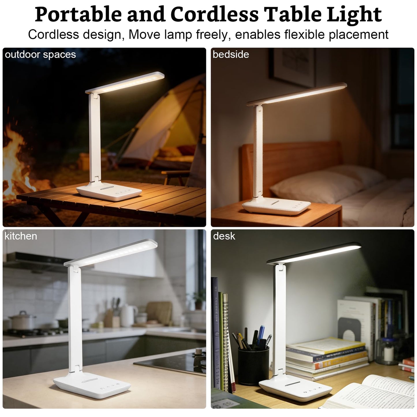 LED Portable Bright Rechargeable Desk Lamp, 4000mah Dimmable Touch Battery Operated Eye-friendly Desk Light With Charger, Adjustable Modern Cordless Table Lamps For Office Home Nail Craft Puzzle White