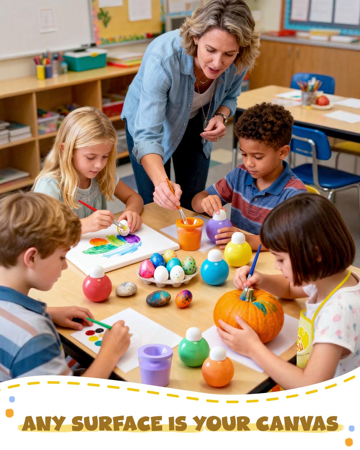 JUPITEARTH 6 Colors Washable Paint Set for Kids Ages 3-6, 4.06oz(120ml), Non-Toxic, Includes Brushes, Cups and Apron, Creative Gift for Toddlers and Preschoolers