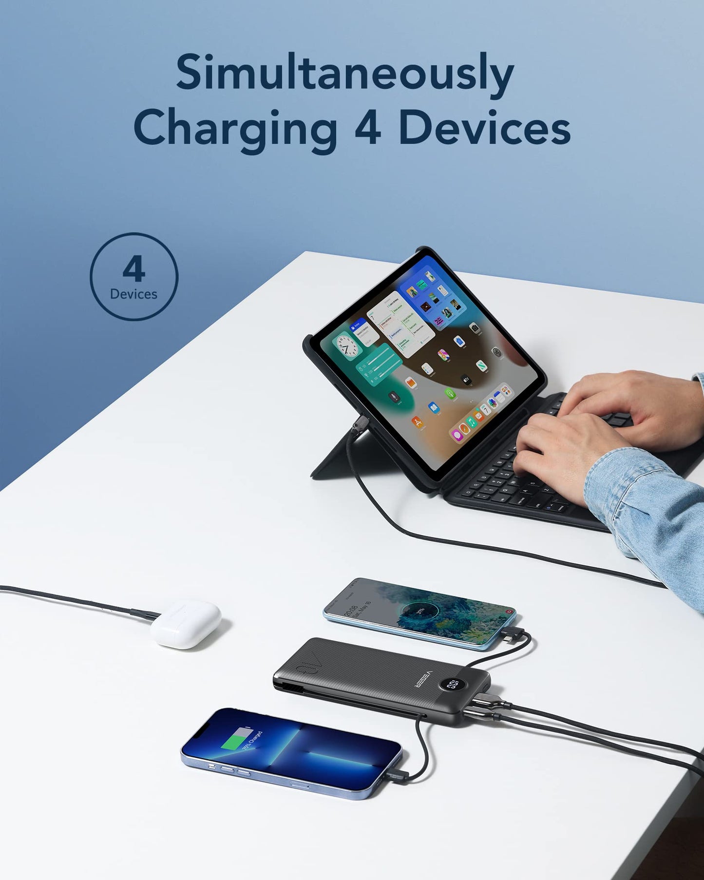VEGER Portable Charger with Built-in AC Plug and Cables, All in One 10000mAh Ultra Slim Power Bank Travel Essentials, Fast Charging Battery Pack Compatible with iPhone, Samsung, Android (Black)