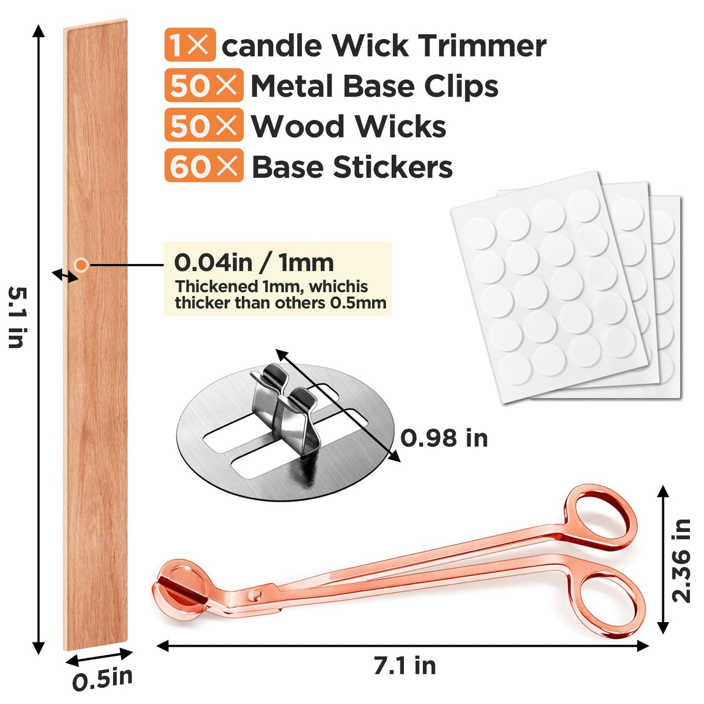 CollectHall 100 Pcs Thickened Wood Wicks, Wood Wicks for Candles Making with Wick Trimmer, Candle Wicks 5.1×0.5×0.04 Inches for DIY Candle-Making, Long Lasting Flame, Easy to Burn (50 Sets)