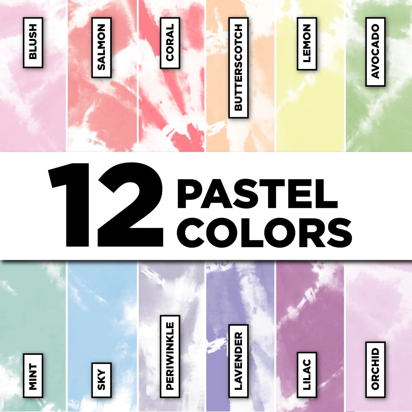 Tulip One-Step Tie-Dye Pastel Party Kit, Easy Large Group Activity, Permanent Designs for Fabric, 12 Colors
