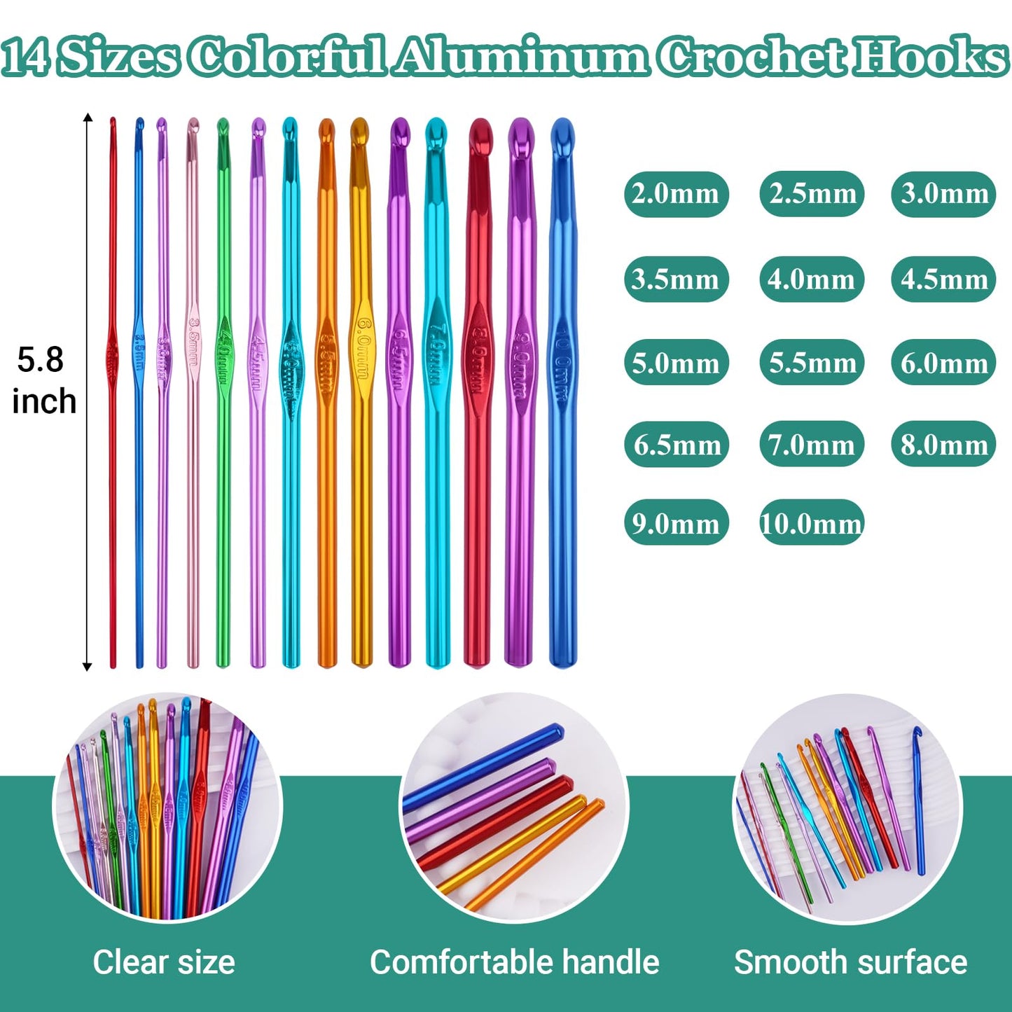 Hobekoee 23 Sizes Crochet Hooks Set with Case,2mm-10mm Ergonomic Crochet Needles for Arthritic Hands,Complete Crochet Kit for Beginners and Experiencer