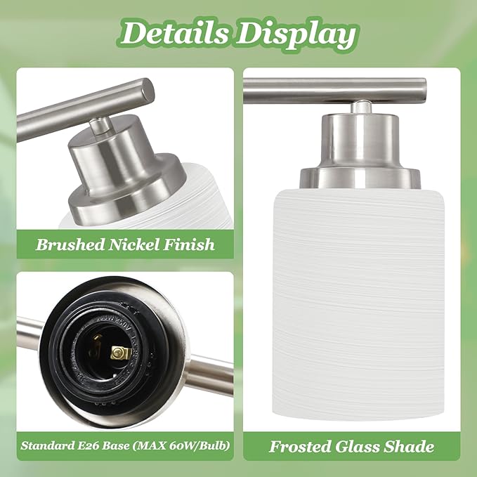 Guliaofo 6-Light Brushed Nickel Vanity Lights for Mirror, Bathroom Light Fixtures with Textured Milky White Glass Shade, Modern Kitchen Light Fixtures Wall Sconce Light - E26 Base