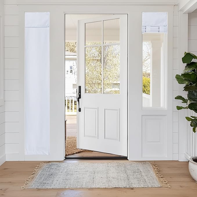 RYB HOME 100% Blackout French Door Curtains - Privacy Self-Adhesive Window Tie up Shades for Sidelight Door Window Bedroom Office, W12 x L72 inches, 1 Panel, White