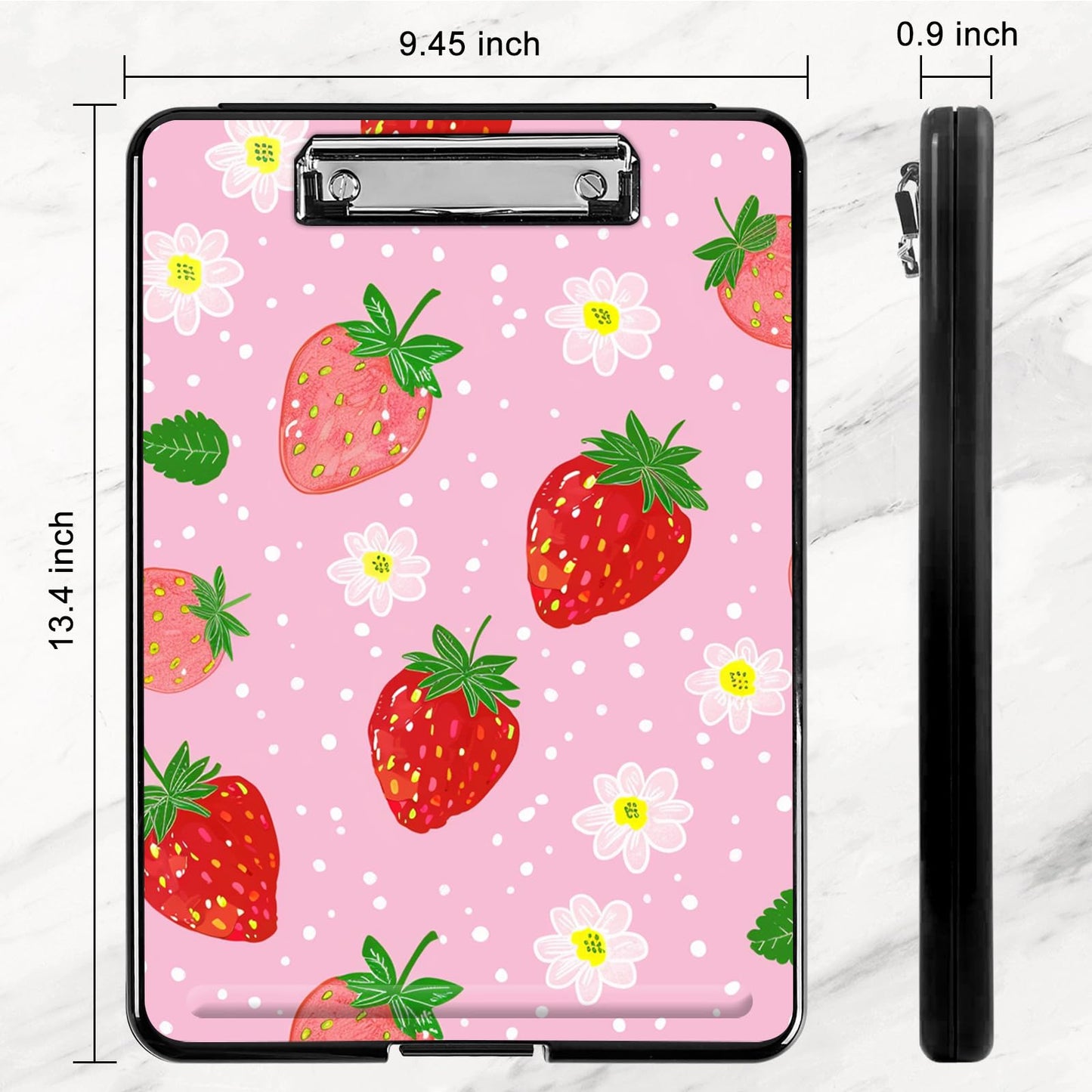 Clipboard with Storage,Plastic Storage Clipboard with Low Profile Clip, Heavy Duty Nursing Clipboards Foldable,Coaches Clipboard Case for Work, Office School Supplies,Teacher,Cute Strawberry Pink