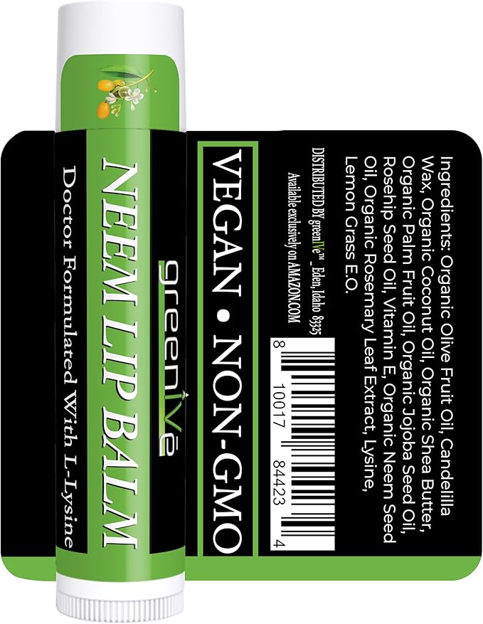 GreenIVe Neem Lip Balm, Vegan Lip Moisturizer with L-Lysine, Soothe and Soften (5)