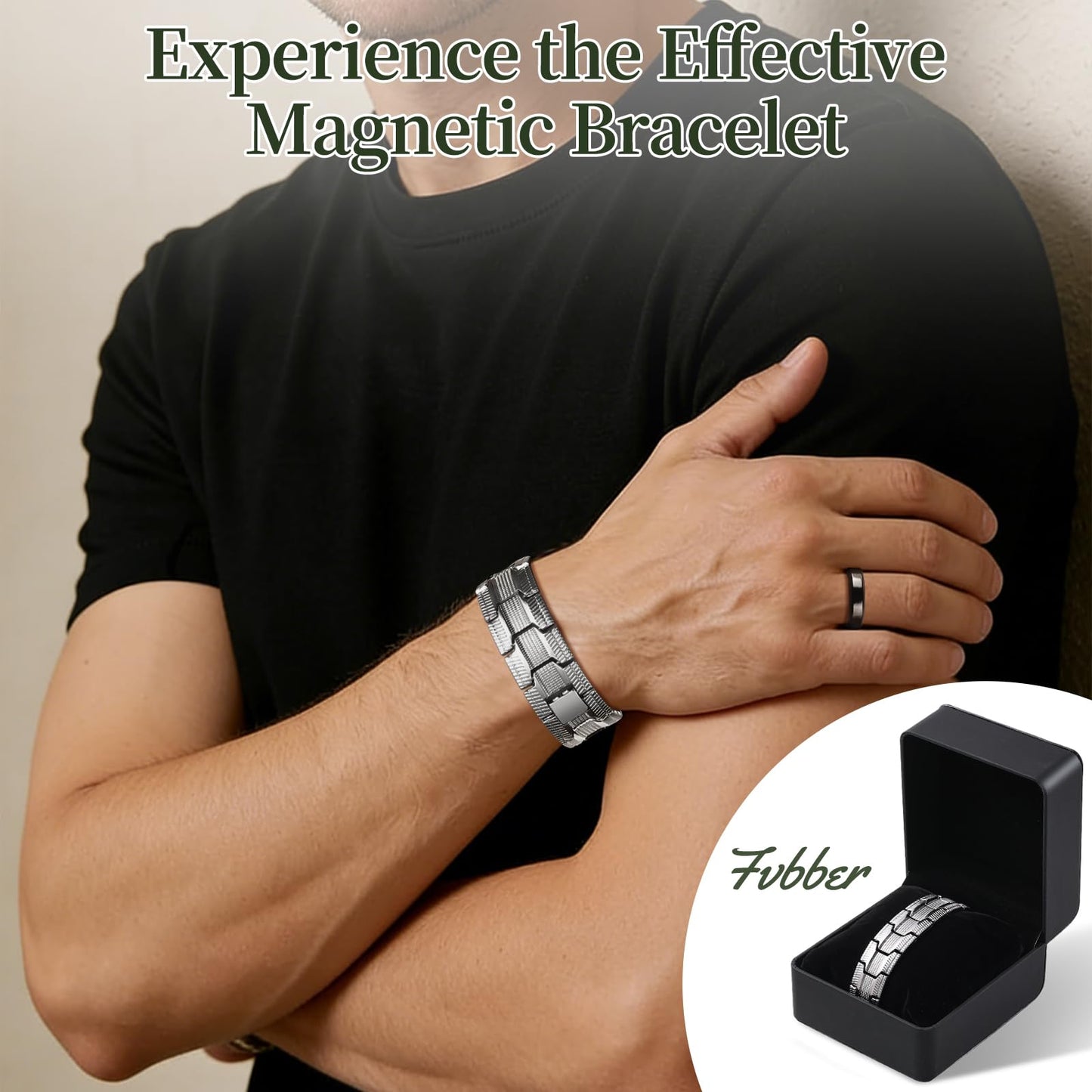 Fvbber 3X Magnetic Bracelets for Men Triple Strength Magnets with Pure Copper Adjustable Length Bracelet for Wrist Support & Wellness - Includes Sizing Tool and Gift Box (Black)