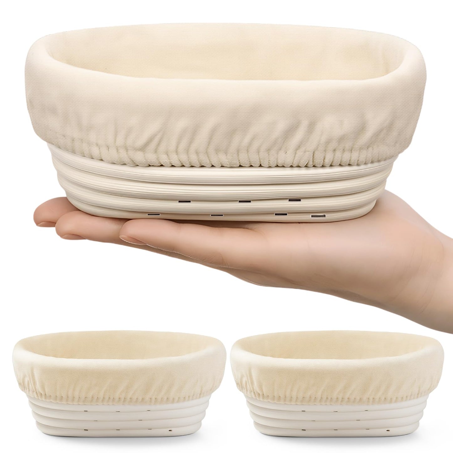 Fanfanwin 2 Pack Mini Bread Proofing Baskets with Liners Banneton Baskets Dough Proofing Bowls for Home Sourdough Bread Baking Supplies(Oval)