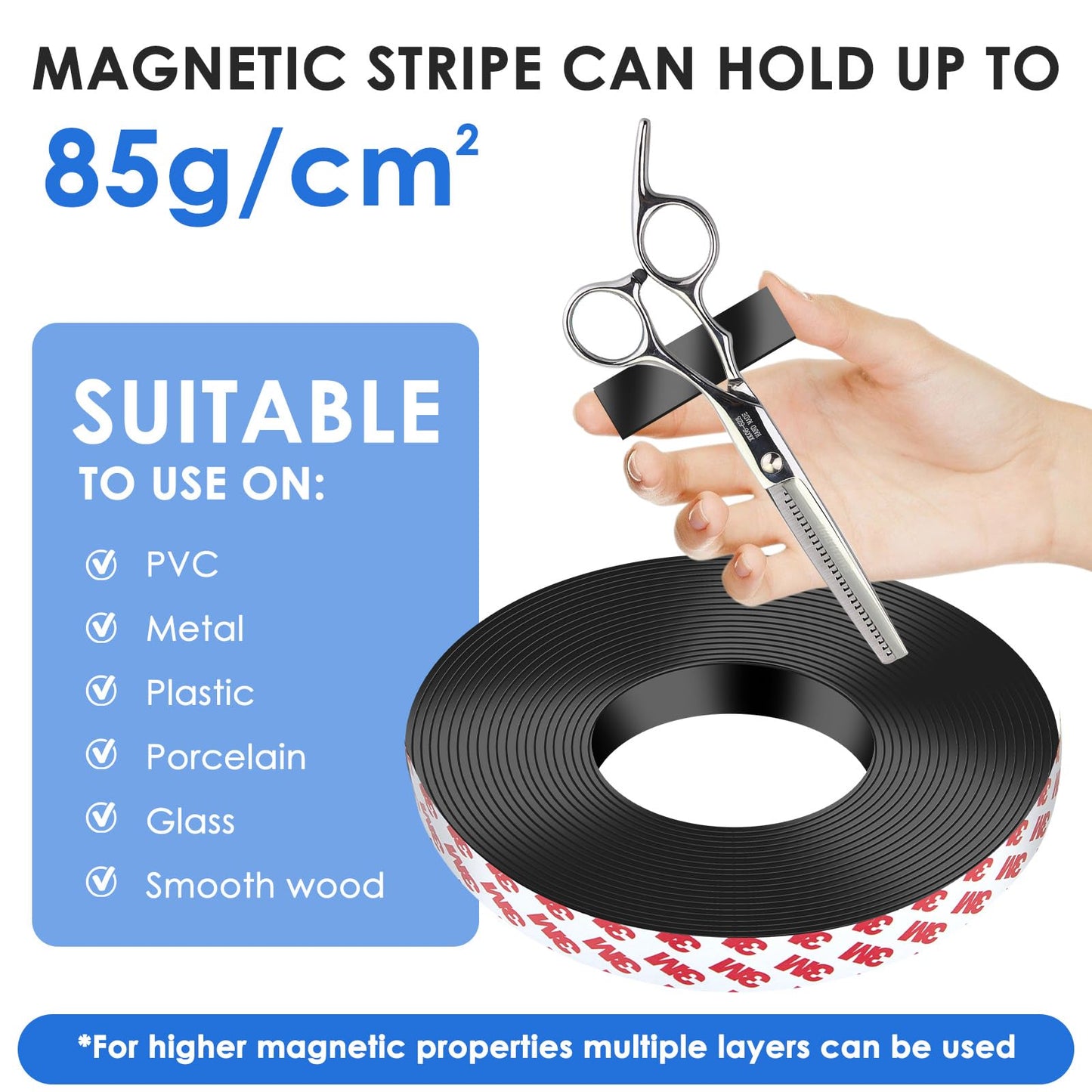 DTLHCNCT Strong Adhesive Magnetic Tape Strip Roll- 1" x 10ft, Cuttable Magnetic Sheets for,DIY Art Projects, Whiteboards, Fridge Organization - Ideal for Home, School, Office Use.(0.06" Thick)