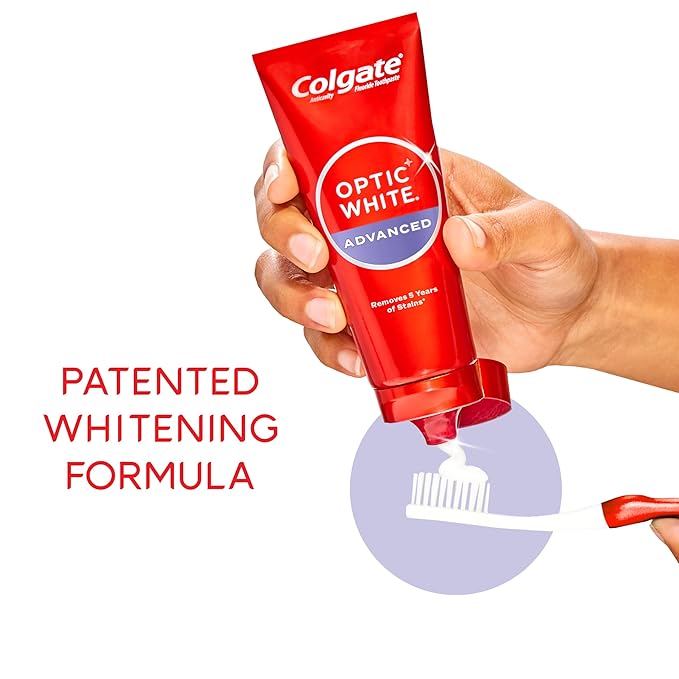 Colgate Optic White Advanced Hydrogen Peroxide Toothpaste, Teeth Whitening Toothpaste Pack, Enamel-Safe Formula, Helps Remove Tea, Coffee, and Wine Stains, Sparkling White, 2 Pack, 4.5 oz