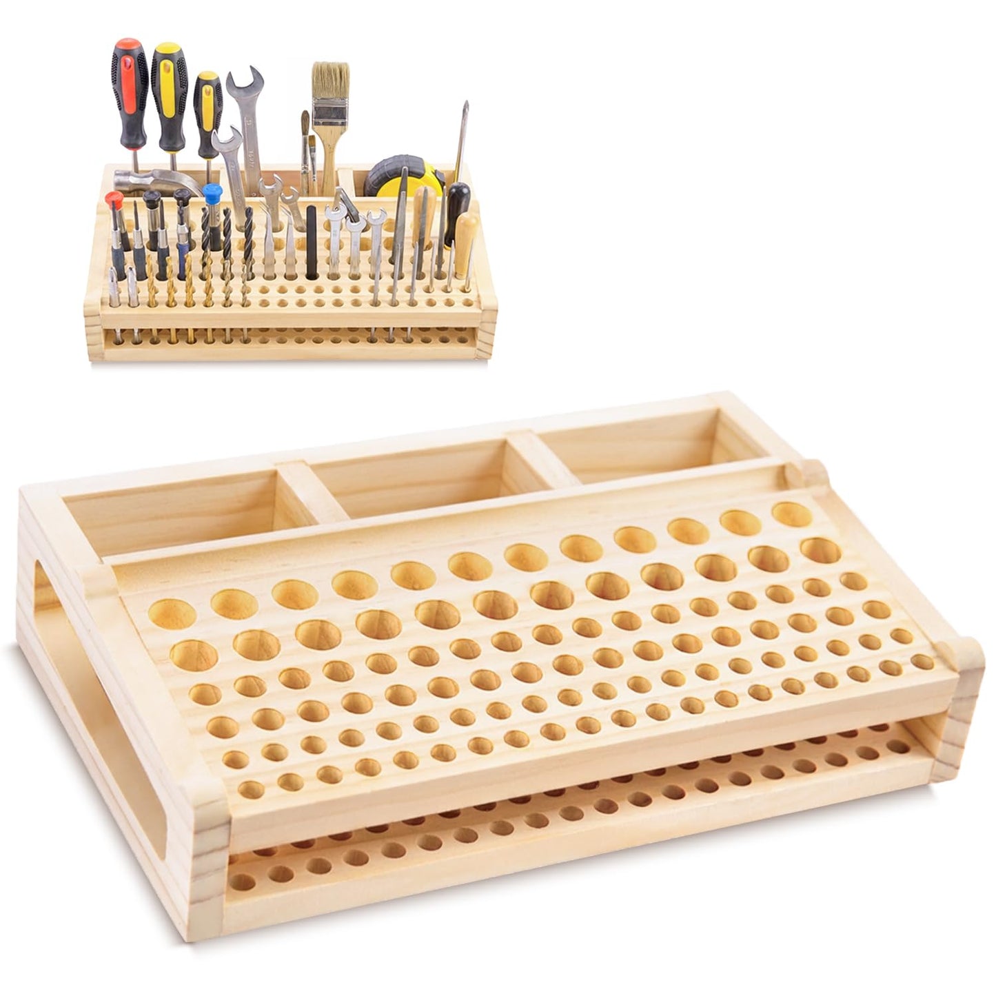 Leather Craft Tool Holder, 98 Holes Wooden Leatherworking Tool Rack Stand Organizer with 3 Slots, Tool Storage Rack Suitable for Storing Craft Supplies, Paintbrushes and Felt-tip Pens