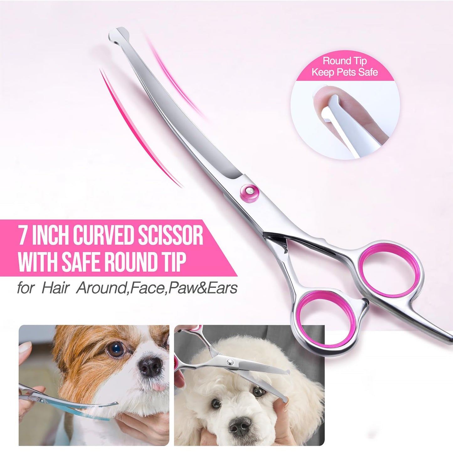 Gimars Dog Grooming Scissors Kit Professional 4CR with Safety Round Tip, 5 in 1 Heavy Duty Titanium Coated Thinning & Curved & Straight Shears