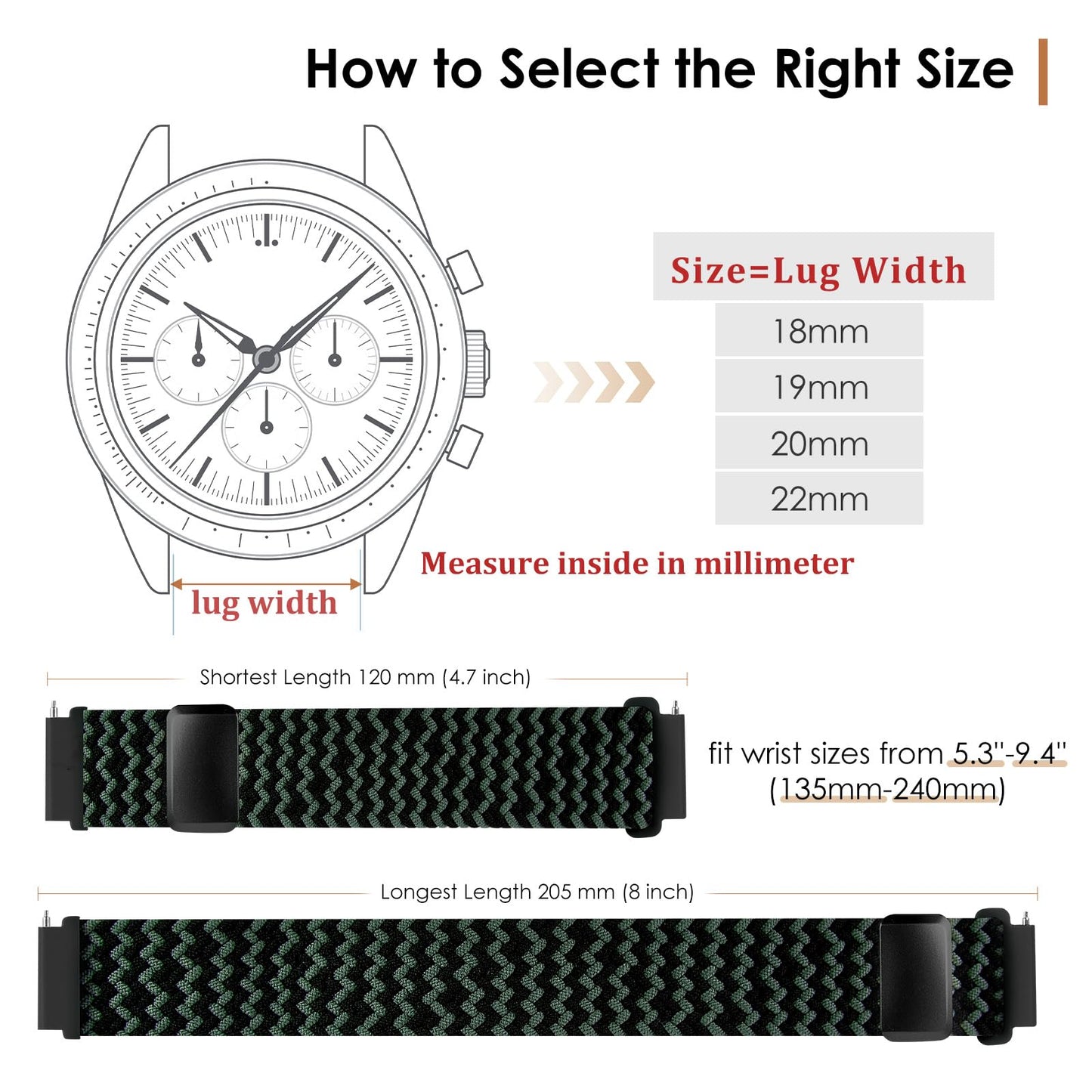 SIMYYO Nylon Magnetic Bands Quick Release Braided Nylon Watch Bands Stretchy Sport Replacement Strap for Men and Women 18mm 19mm 20mm 22mm