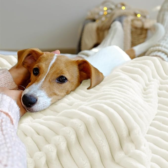 INFIIXSO Sherpa Fleece King Size Blanket - Super Soft & Warm Striped Fleece, Cozy Plush Fluffy Large Bed Blanket All Season Use (Cream, 104x90 Inches)