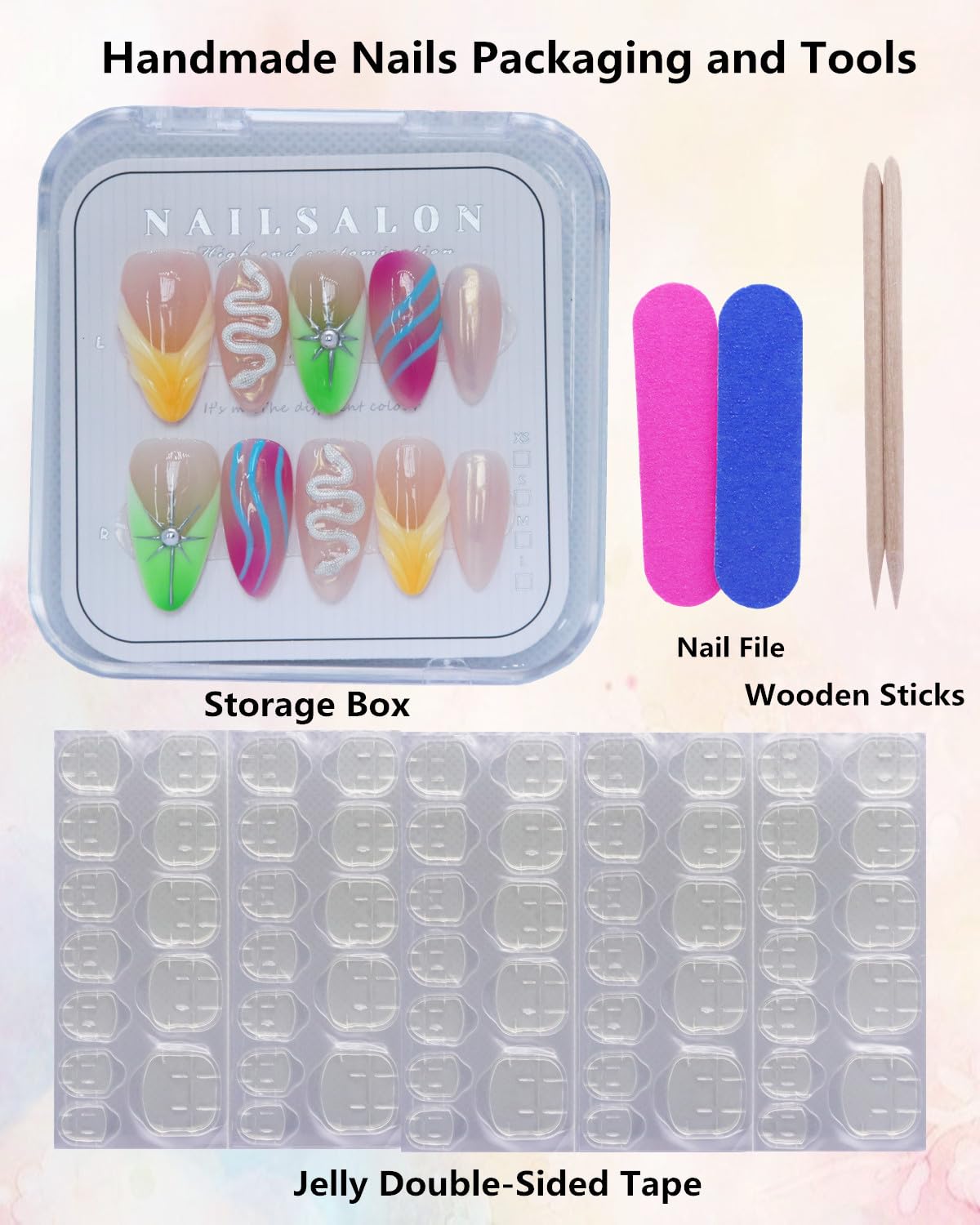 CAMILCY Handmade Nails Press on Long pointed tip Pink Hand Painted Reusable Gel UV Finished Pre Shaped False Nails for Women 10pcs 3D Glitzadora Handmade Nails (A139, L)