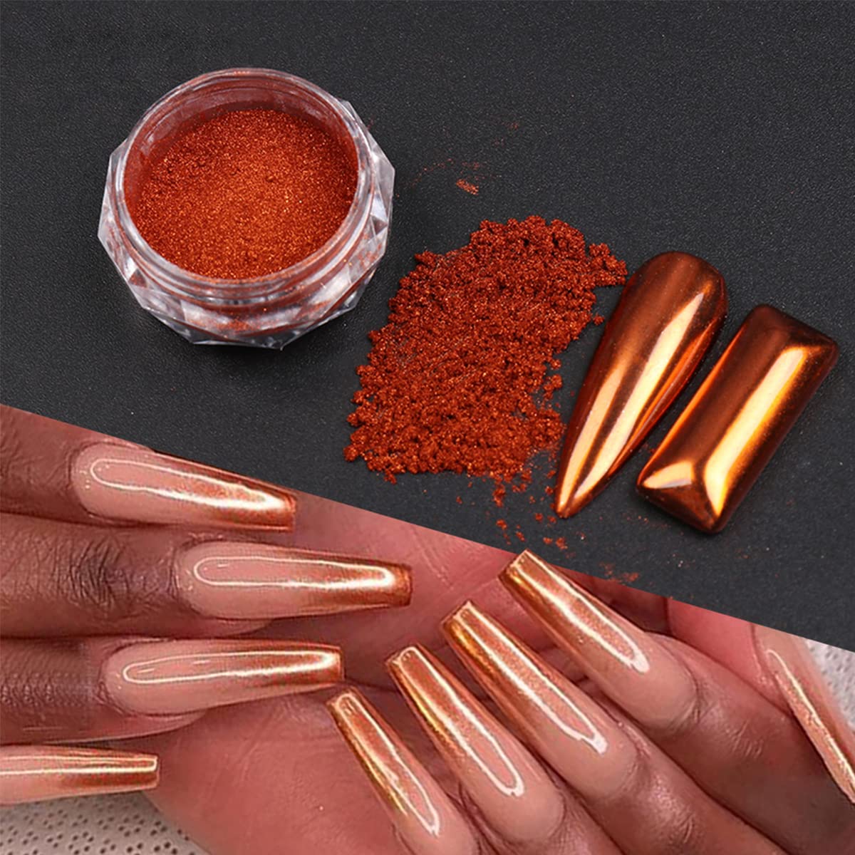 Magic Chrome Nail Powder Holographic Metallic Mirror Effect Silver Copper Black Brown Manicure Glitter Pigment for Nails Art Design, Chrome Powder for Gel Nails Decoration with Tools