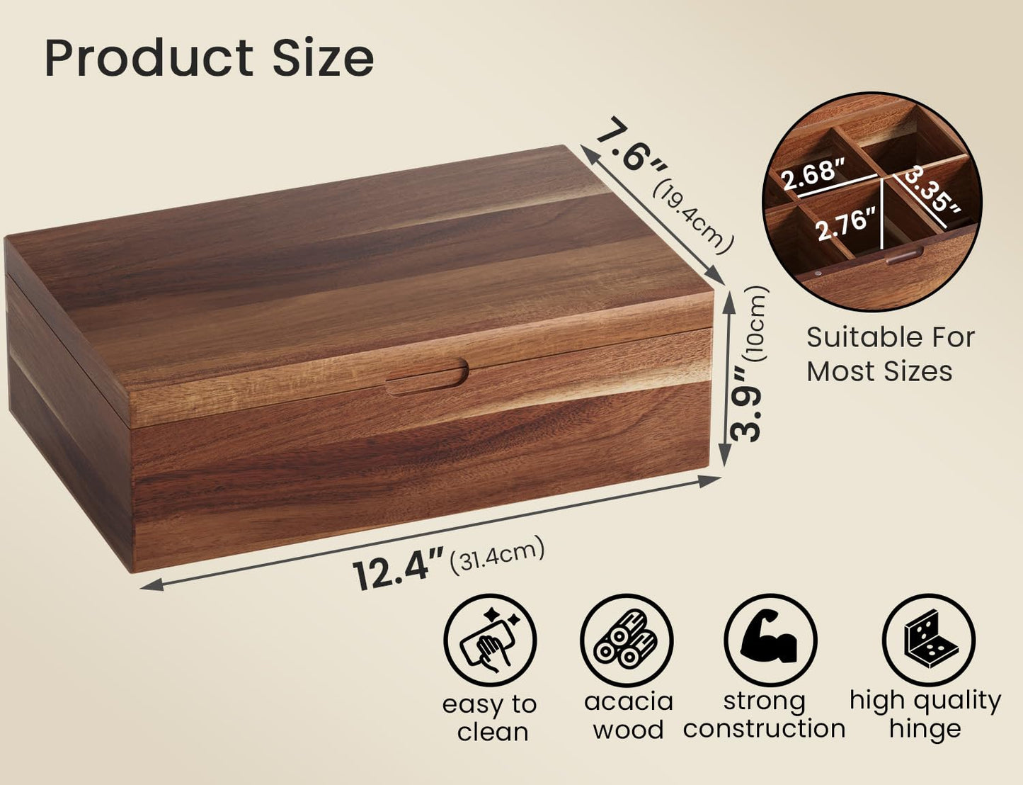 Danfoxer Acacia Wood Tea Bag Organizers, Tea and Sugar Packet Storage Chest with Lid, Wooden Teabag Holder Containers,Tea Box with 8 Compartments