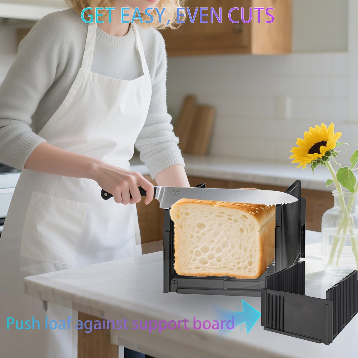 Honbuty Bread Slicer for Homemade Breads, Adjustable Thickness Slicing Guide, Foldable Portable Bread Cutter Suitability for Homemade Breads, Bagel,Cakes - Kitchen Gadget, Baking Tool & Gift(Black)