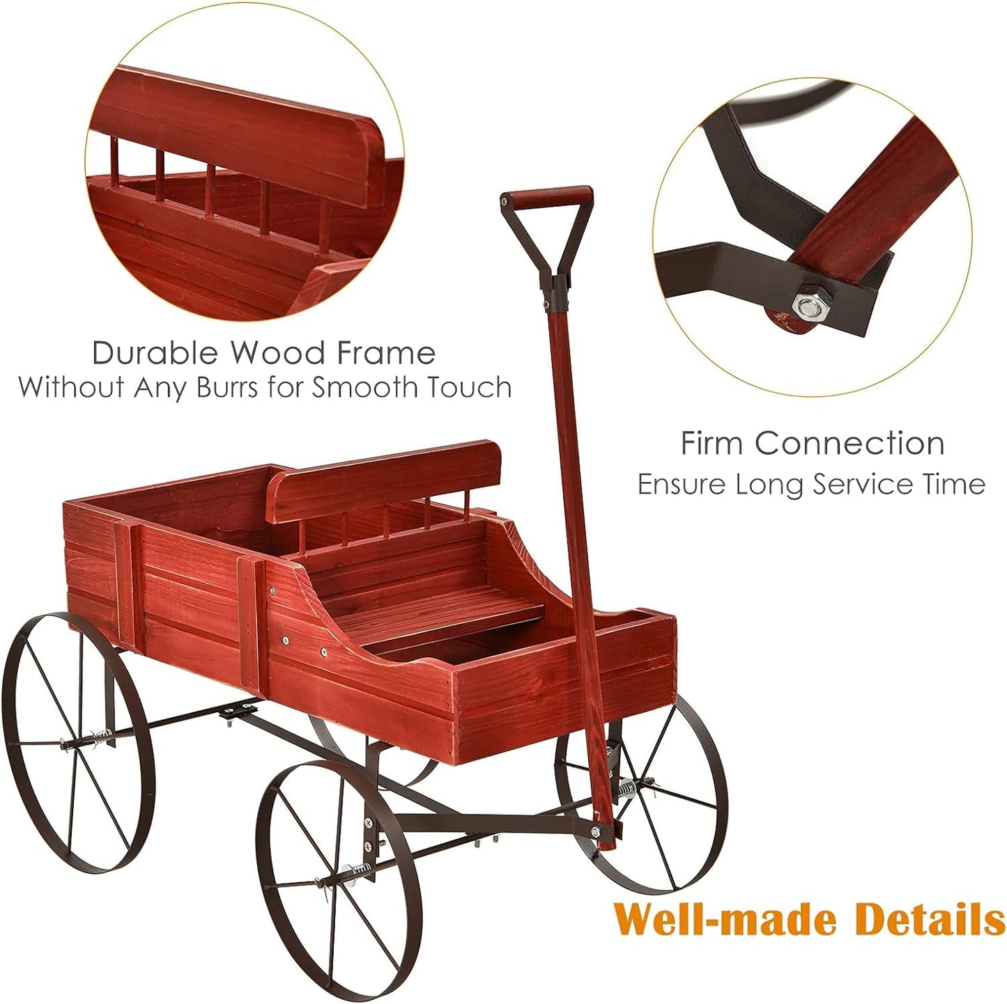 Generic Amish Wagon Decorative Indoor or Outdoor Garden Backyard Planter ,Garden Decor (Red)