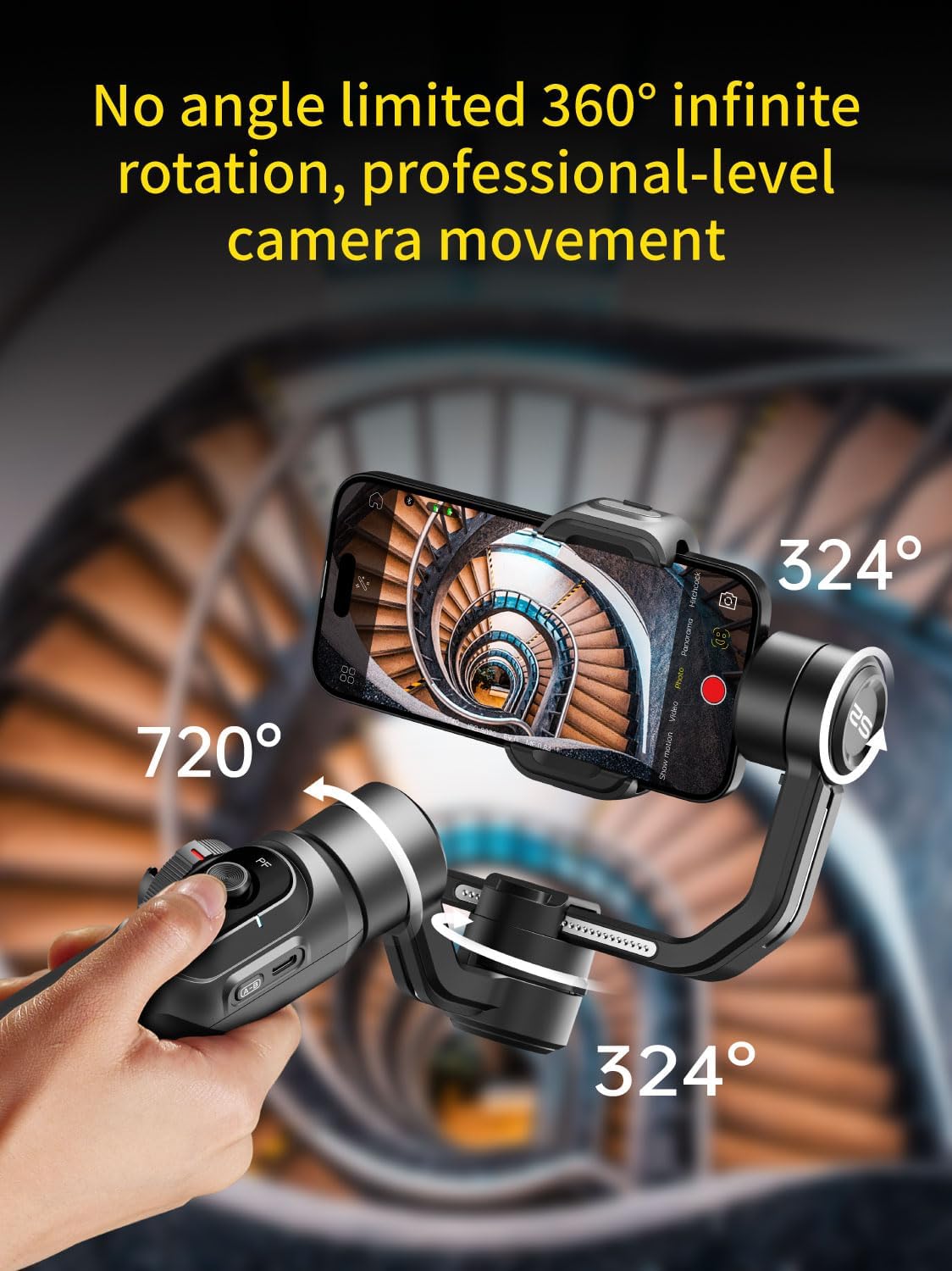 Gimbal Stabilizer for Smartphone, 3-Axis Industry-Standard Gimbal w/360°Rotation, Phone Stabilizer Built-in Extension Rod, Professional Gimbals w/Fill Light for iPhone/Android-Smart S2