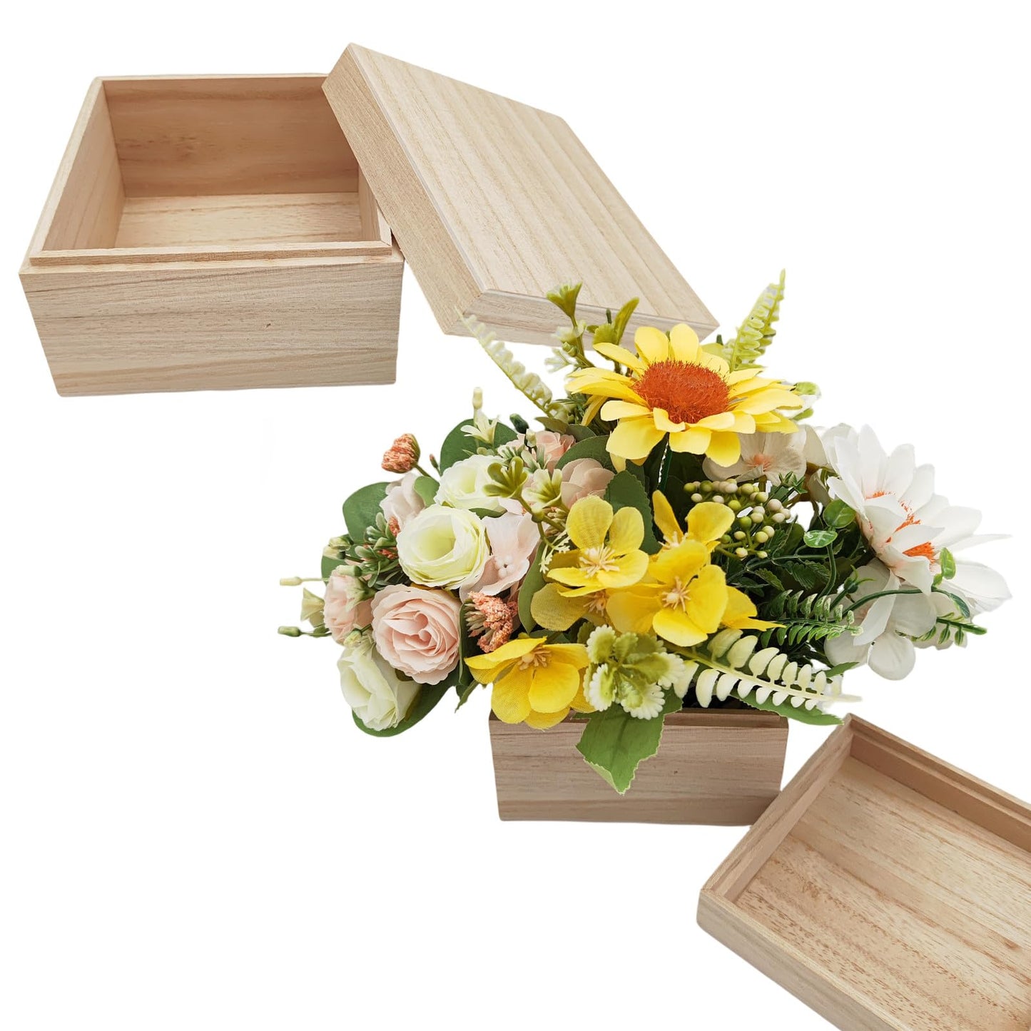 Anktily 4PCS Unfinished Wooden Box with Top Lid, 4.7 x 4.7 x 3 inch Small Square Wood Keepsake Box,Rustic Wood Container Boxes for Crafts, Home Storage