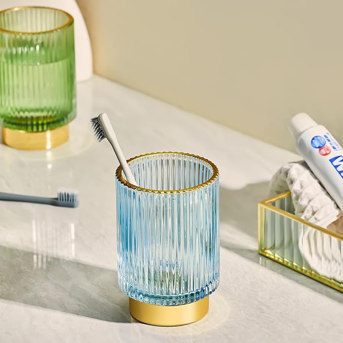 Makeup Brush Holder Organizer,Toothbrush Holders,Desk Pen Pencil Holder,Multifunctional Vintage Glass Brush Cup（S+L/White/A3-4-US）