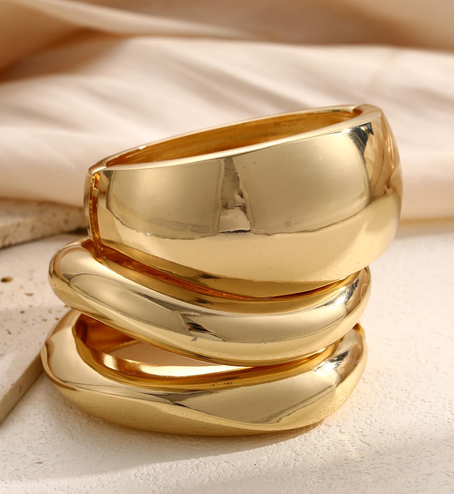 Chunky Gold Bangle Bracelets for Women, 14k Gold Plated Dainty Cuff Stackable Bangles Set, Trendy Bracelet Stack Fashion Jewelry Gifts (02-GOLD)