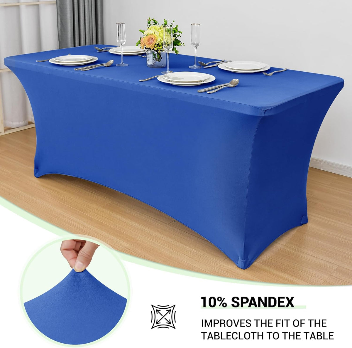 Obstal 8Ft Stretch Spandex Table Cover for Standard Folding Tables - 2 Pack Universal Rectangular Fitted Tablecloth for Party, Banquet, Events, Trade Show (Royal Blue, 96L x 30W x 30H Inches)