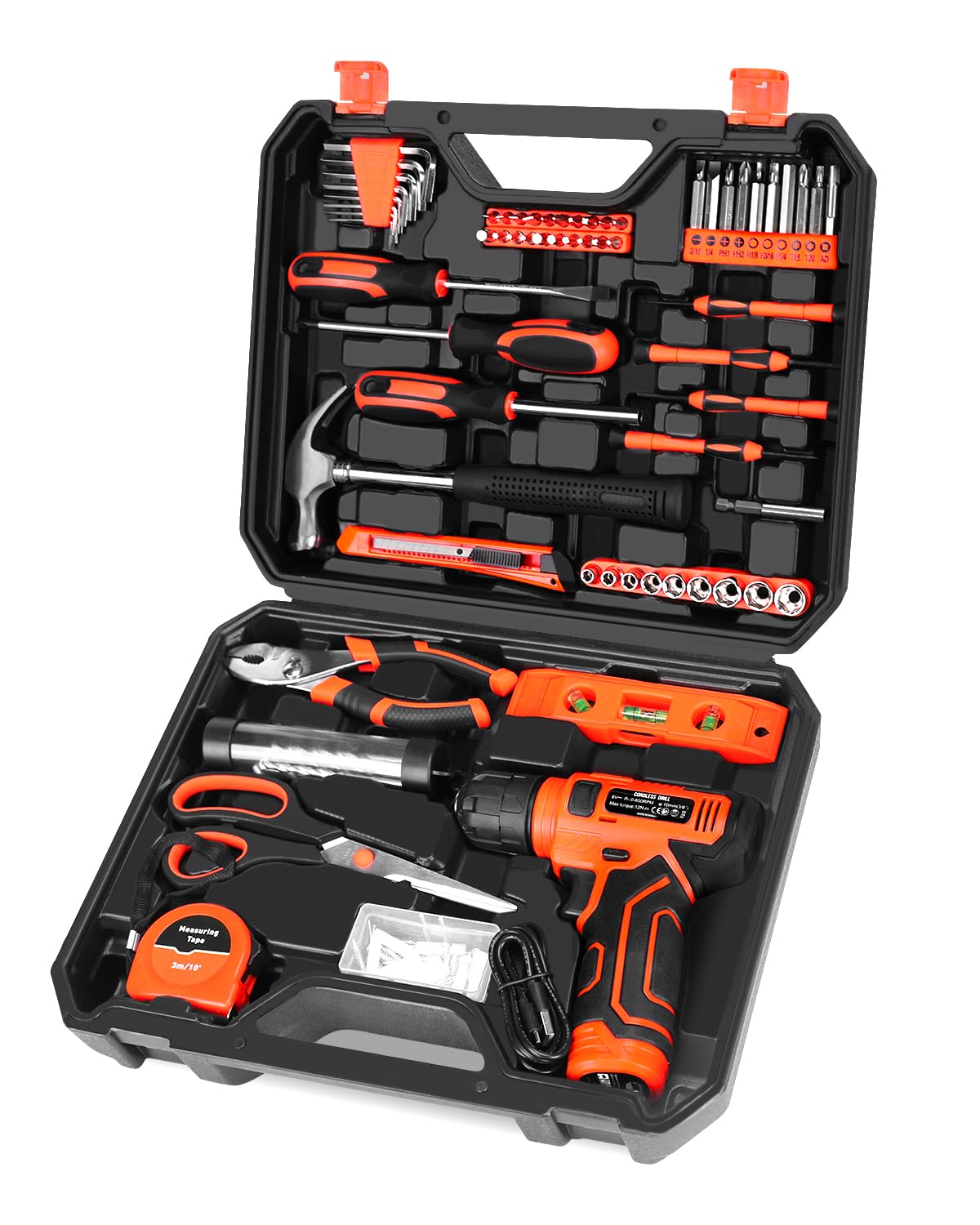 Thatool 139-Piece Tool Set - Tool Kit with 8V Cordless Drill Driver in ToolBox Storage Case, General Household Drill Set for Home Repairs, Handyman, DIY Projects